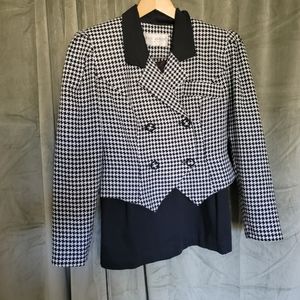 Vintage Poetcore Goth Acedemia Preppy Black Wool Houndstooth Blazer & Skirt Set